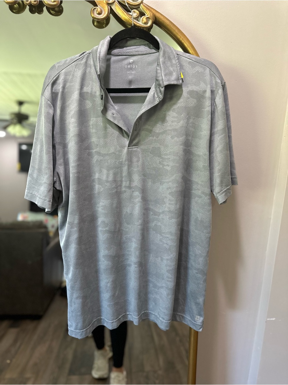 ZELOS Men's Gray Camo Polo Shirt